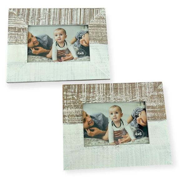 Modern Farmhouse Cottagecore Colorblock Distressed Wooden 4x6 Picture Frame Set - Picture 1 of 11